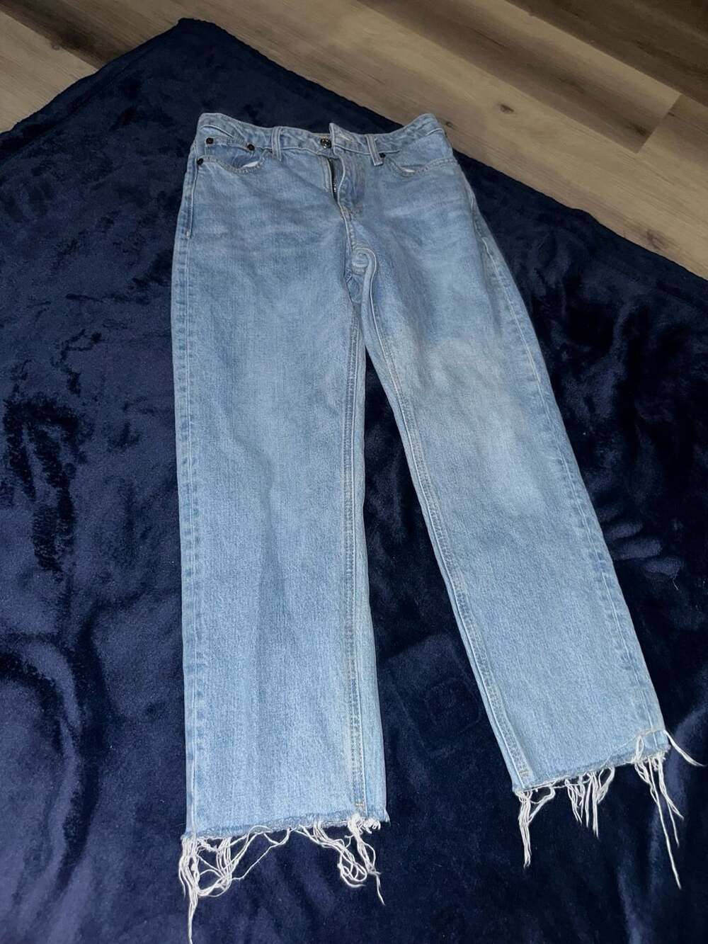 Topshop Straight Jeans W25 L30 Light Blue Frayed Hem